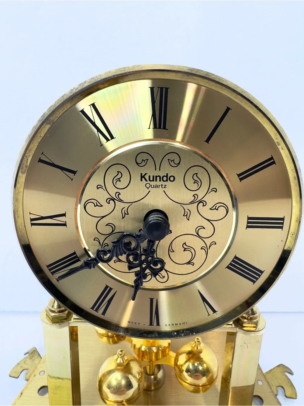 Kundo Quartz Brass Glass Mantel Clock West Germany Working, READ DESCRIPTION